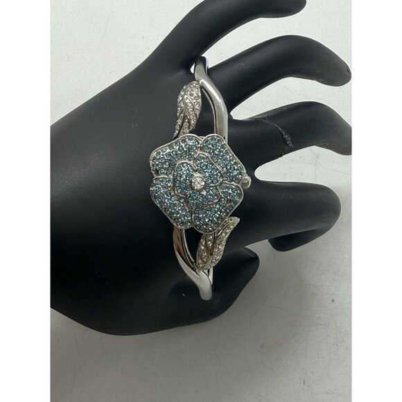 Bellagio BelTempo Fiori Floral Women Hidden Dial Bracelet Watch Silver Turquoise - Picture 1 of 9